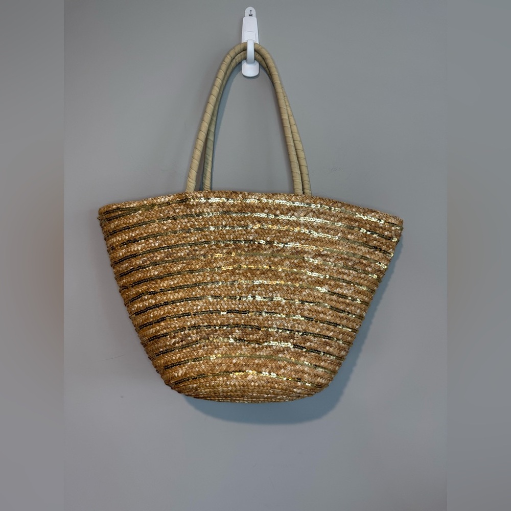 Cappelli Staw Summer Large Lined Tote Bag with Gold Sequins - Picture 3 of 15